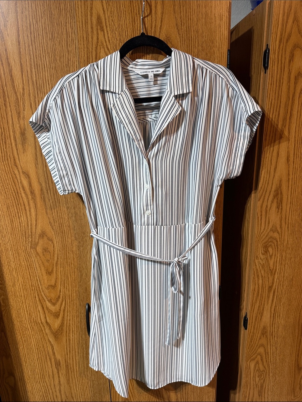 Striped Shirt Midi Dress in White and Black